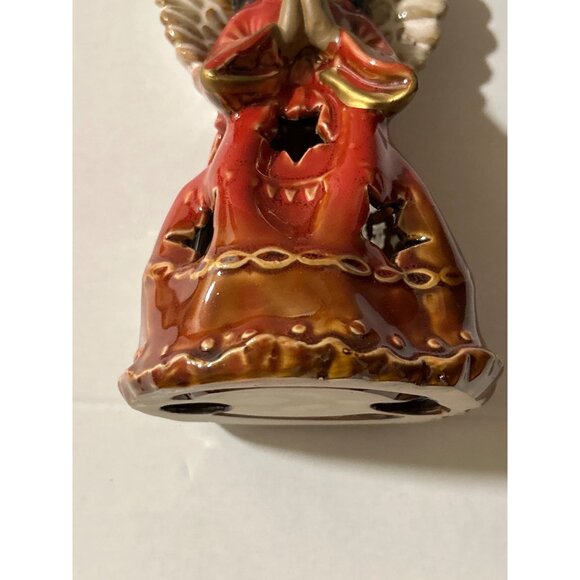 Hand-Painted Red Ceramic Angel Candle Holder W/Star & Gold Accents Religious - Picture 11 of 11